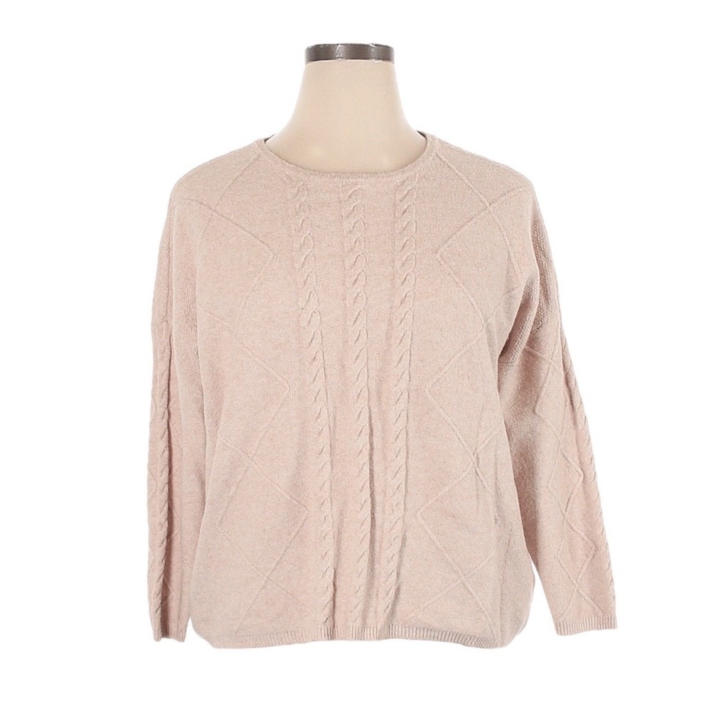 Chico’s Sandy Beige Cable Stitch Soft Comfy Pullover Sweater Size 2 (L)
